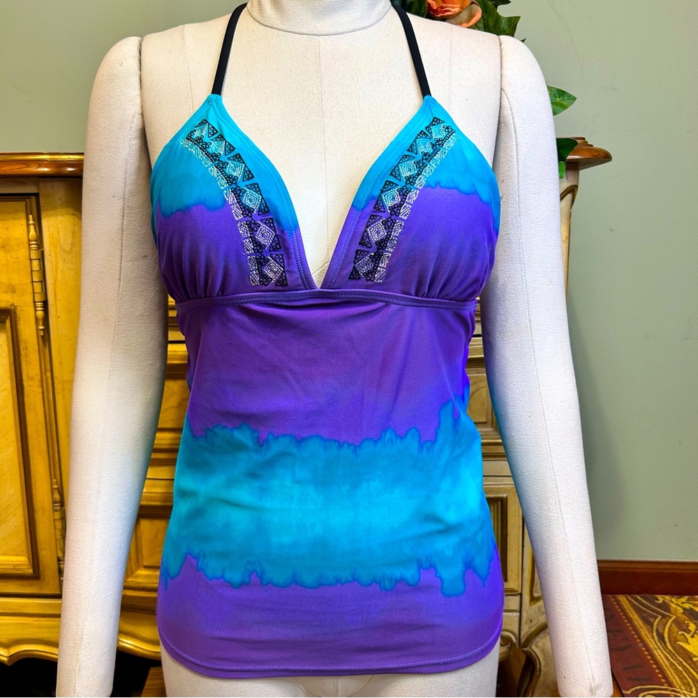 MUDD Boho Tie Dye Purple Blue Black Silver Embroidered Bathing Suit Tankini